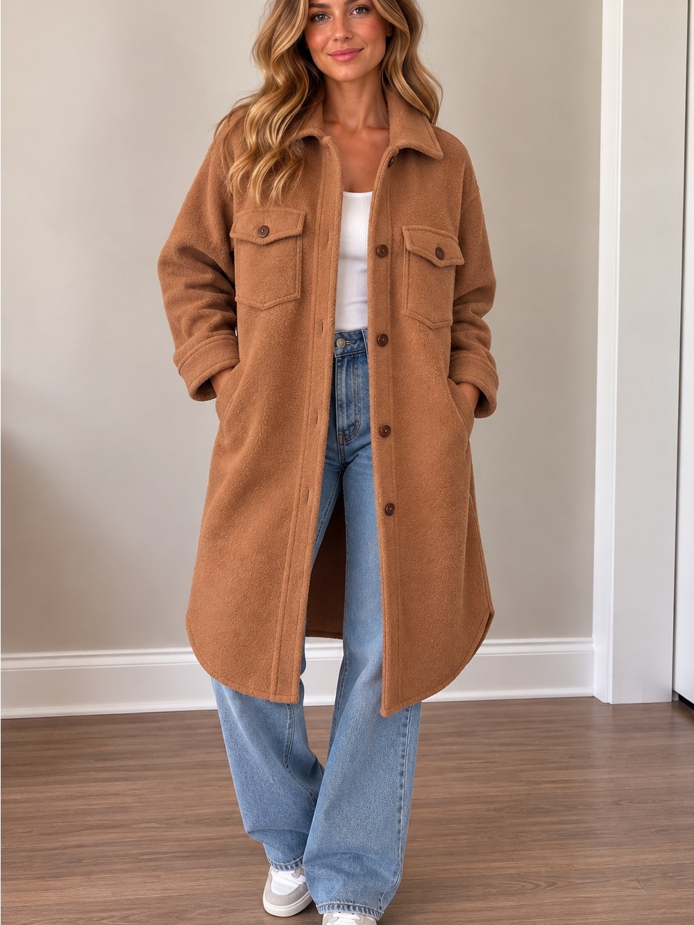 Wilfred Tan Wool-Blend Trench Shacket